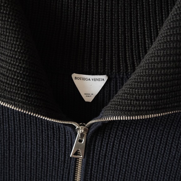 Bottega Veneta Ribbed Full Zip Cardigan Sweater Mens Black Blue Knit Luxury L - Picture 3 of 10